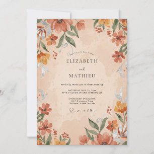Ocker-Rost-Wildblumen-Hochzeit Einladung