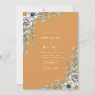 Ocker-Schiefer-Blatt-Hochzeit Einladung