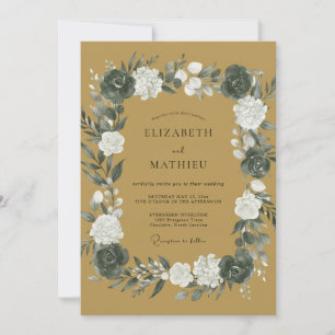 Ocker-Schiefer-Blüten-Hochzeit Einladung