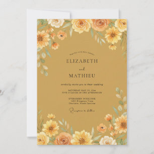 Ocker-Sonnenblumen-Hochzeit bemalt Einladung
