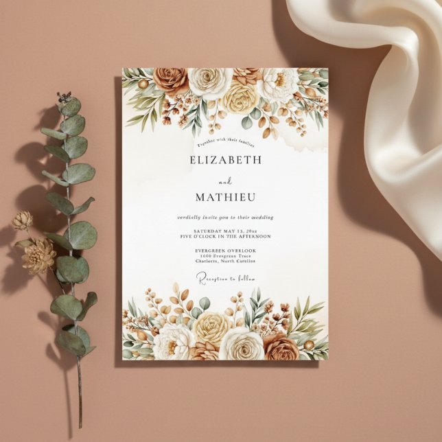 Ockerfarbene erdige Blumenhochzeit Einladung (Von Creator hochgeladen)