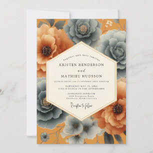 Ockerfarbene florale Eleganz Hochzeit Einladung