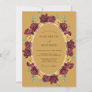 Ockerreiche florale romantische Hochzeit Einladung