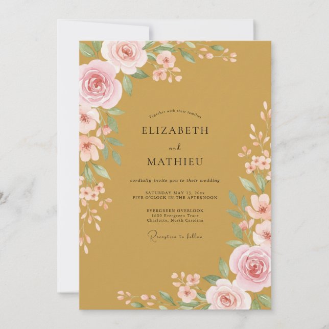 Ockerrote Rosenhochzeit Einladung (Vorderseite)