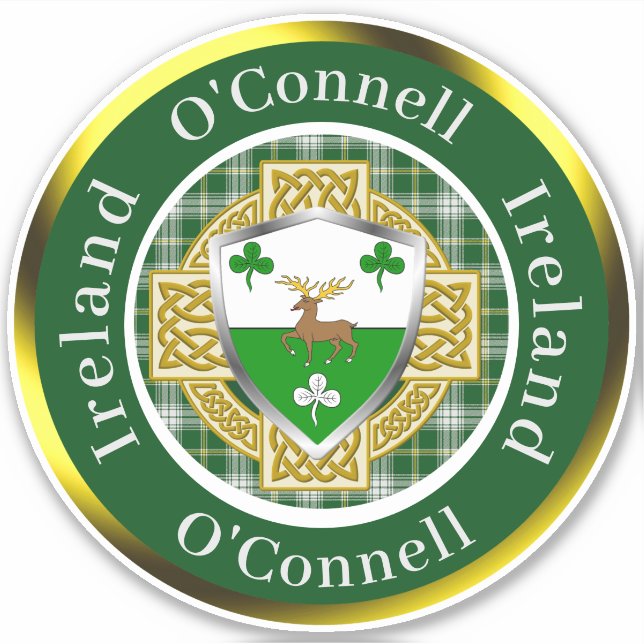 O'Connell Irish Shield/Celtic Cross Personalisiert Aufkleber (Vorderseite)