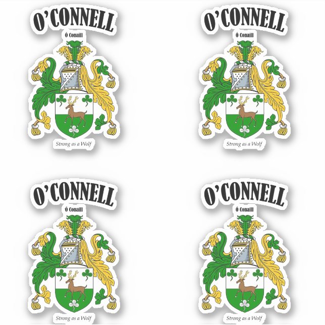 O'Connell Wappen Irish Translation & Meaning (x4) Aufkleber (Vorderseite)