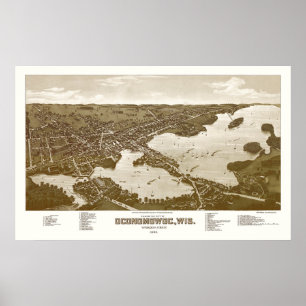 Oconomowoc, WI Panorama Karte - 1885 Poster