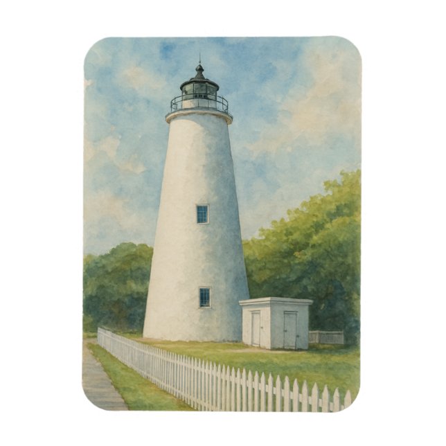 Ocracoke Leuchtturm Aquarell Magnet (Vertikal)