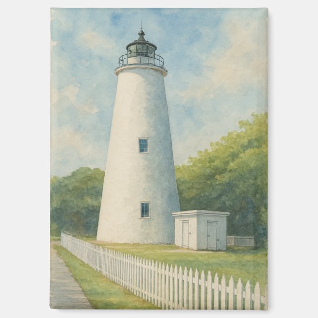 Ocracoke Leuchtturm Aquarell Magnet (Vorderseite)