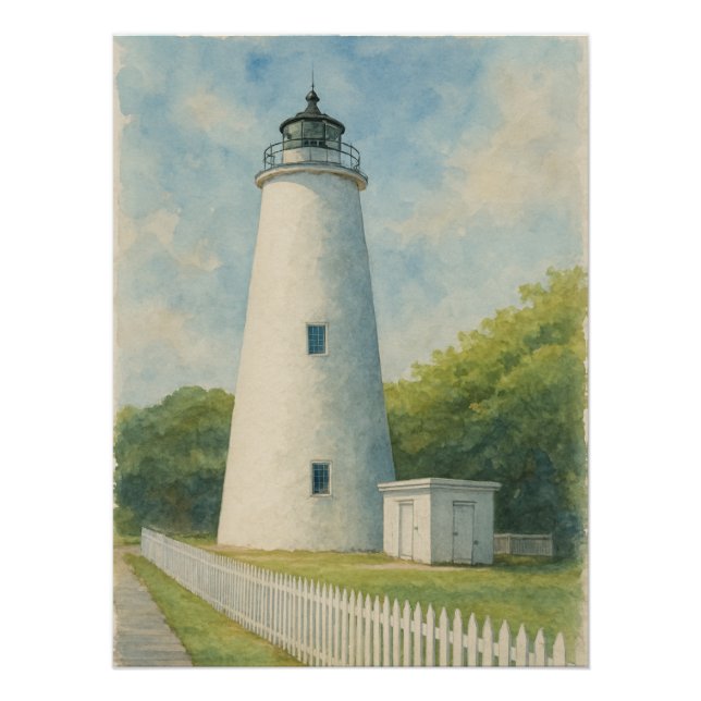 Ocracoke Leuchtturm Aquarell Poster (Vorderseite)