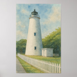 Ocracoke Leuchtturm Aquarell Poster
