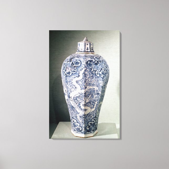 Octagonal 'Mei- P'ing Vase mit Weiß Leinwanddruck (Vorderseite)