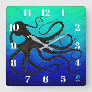 Octo de Sybille sur le vert bleu - horloge murale