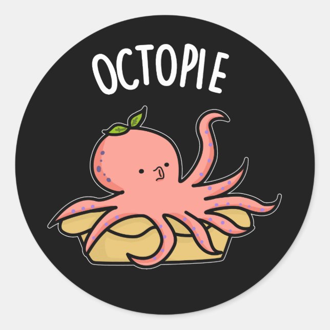 Octo-Pie Funny Octopus Pie Pun Dark BG Runder Aufkleber (Vorderseite)