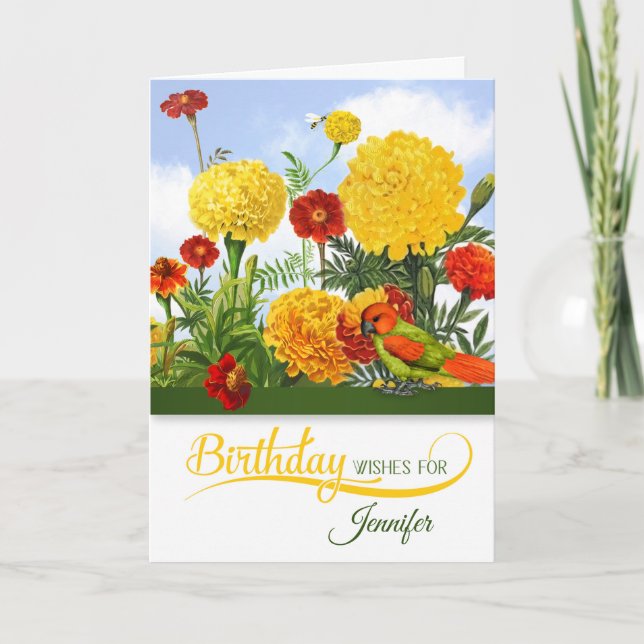 October Birthday Marigold Garden with Name Karte (Vorderseite)