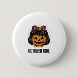 October Mädchen Kürbis Bogen Halloween Vektor Desi Button