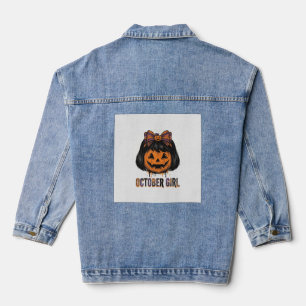 October Mädchen Kürbis Bogen Halloween Vektor Desi Jeansjacke