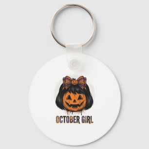 October Mädchen Kürbis Bogen Halloween Vektor Desi Schlüsselanhänger