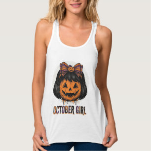 October Mädchen Kürbis Bogen Halloween Vektor Desi Tank Top