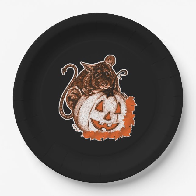 October Orange Rat on Pumpkin  Square Sticker Pappteller (Vorderseite)