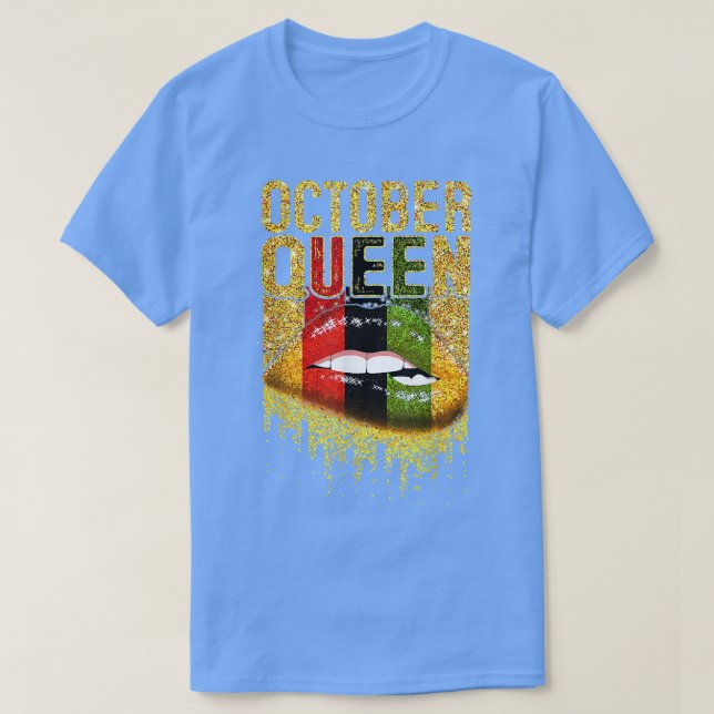October Queen Girl Birthday Gold Lips Black Africa T-Shirt (Design vorne)