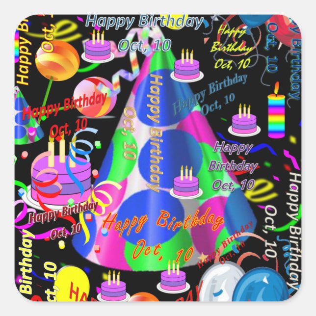 Octobre, 10 Stickers Anniversaires de enfants (Devant)