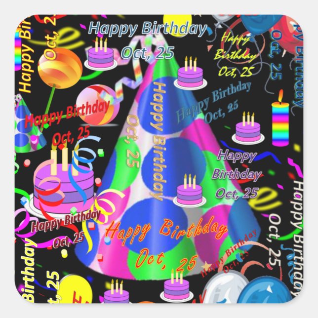 Octobre, 25 Stickers Anniversaires de enfants (Devant)