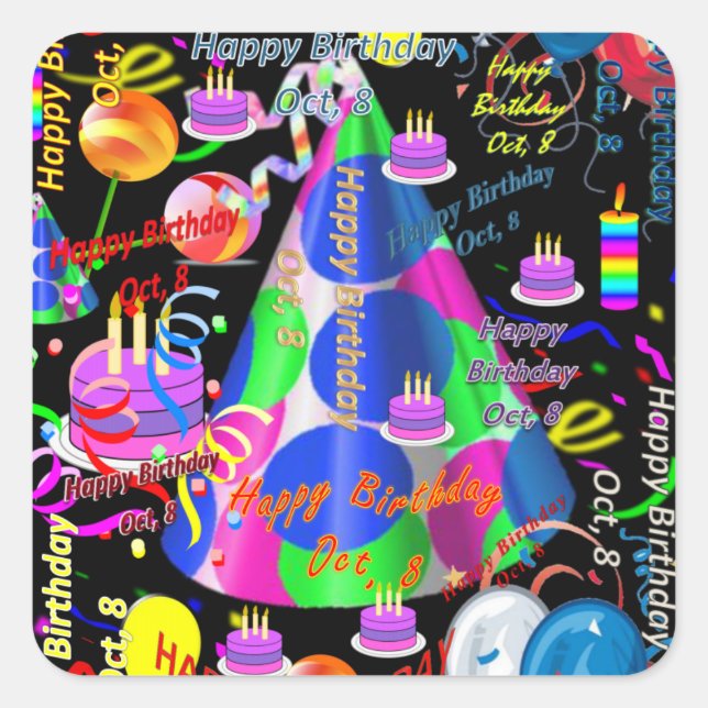 Octobre, 8 Stickers Anniversaires de enfants (Devant)