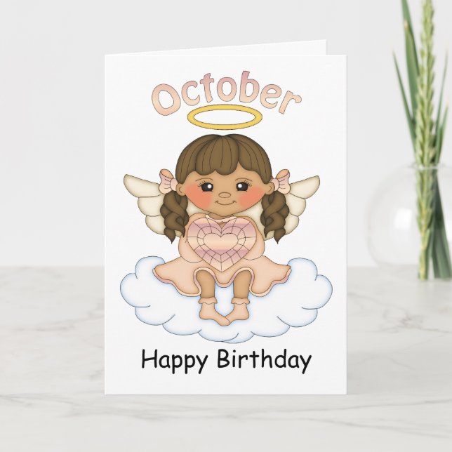 Octobre Birthstone Angel Brunette Carte d'annivers (Devant)