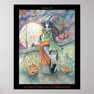 Octobre Chill Halloween sorcière Poster de chat