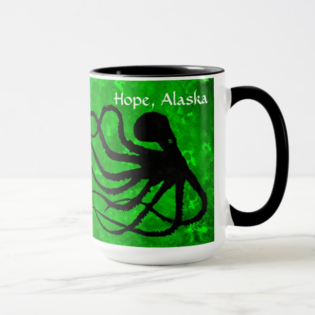 Octopodes sur le vert, espoir - 15 onces. Tasse (Droite)