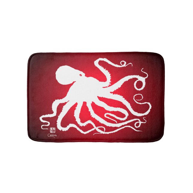 Octopus 6 auf Rot - Kleinbadematte Badematte (Vorderseite)