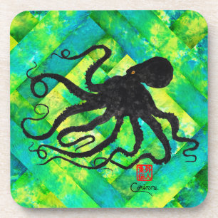 Octopus 6 On Blue/Green - Dessous de verre en plas