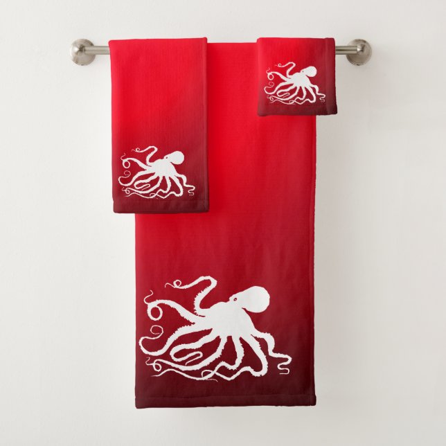 Octopus 6 on Red - Ensemble de serviettes de bain (En situation)