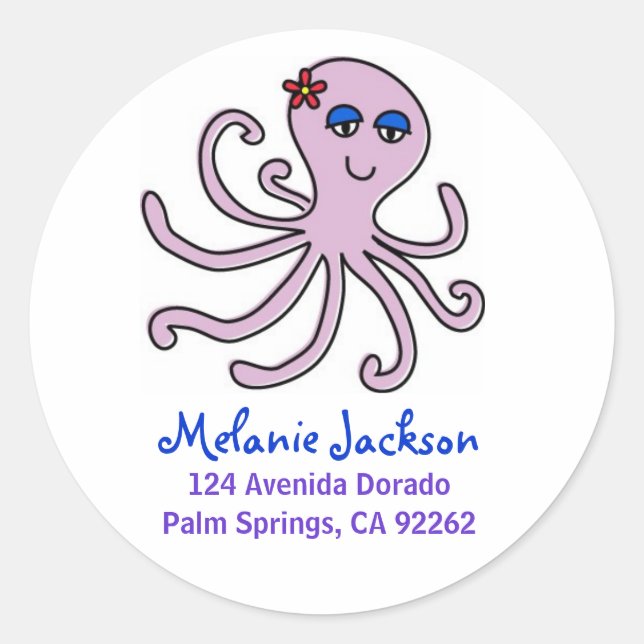 Octopus Address Labels Runder Aufkleber (Vorderseite)