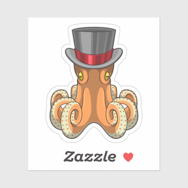 Octopus als Gentleman mit Top-Hut Aufkleber (Blatt)