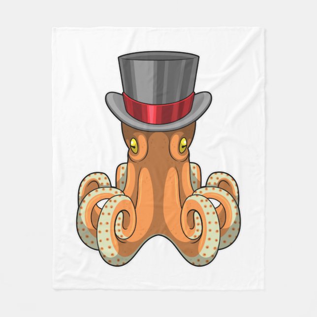 Octopus als Gentleman mit Top-Hut Fleecedecke (Vorderseite)