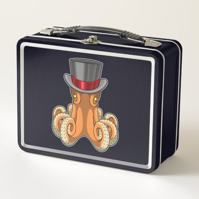Octopus als Gentleman mit Top-Hut Metall Brotdose (Vorderseite)