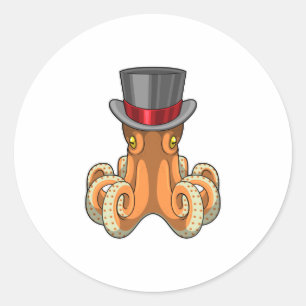 Octopus als Gentleman mit Top-Hut Runder Aufkleber
