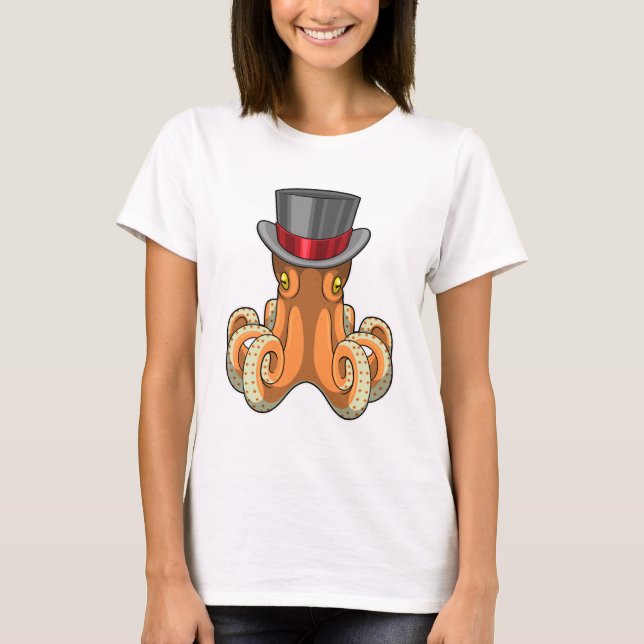 Octopus als Gentleman mit Top-Hut T-Shirt (Vorderseite)