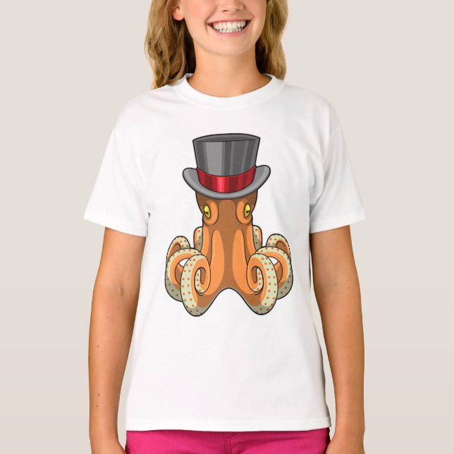Octopus als Gentleman mit Top-Hut T-Shirt (Vorderseite)