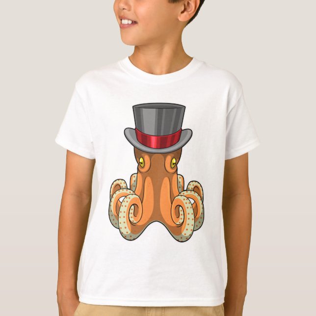 Octopus als Gentleman mit Top-Hut T-Shirt (Vorderseite)