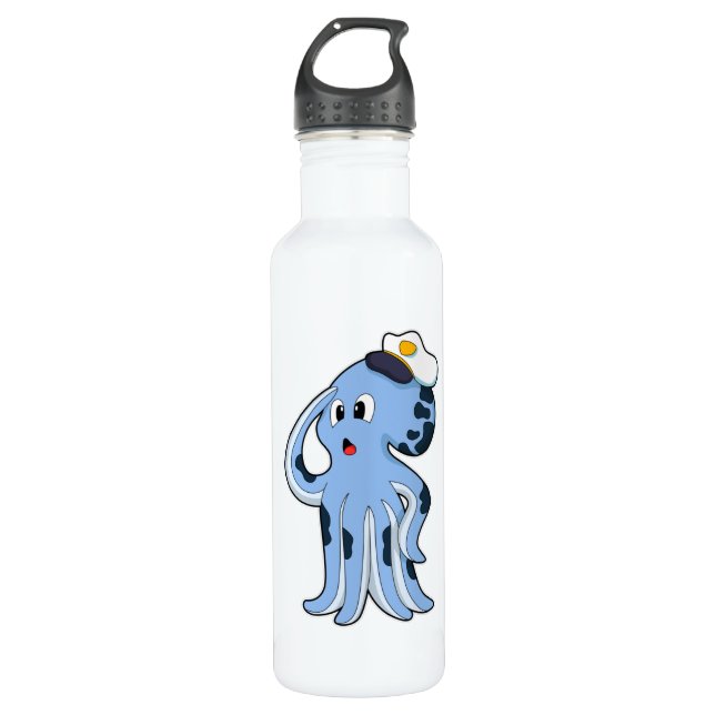 Octopus als Kapitän mit Cap Edelstahlflasche (Vorderseite)
