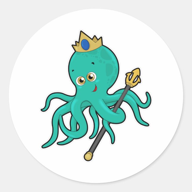 Octopus als König mit Dreifach Runder Aufkleber (Vorderseite)