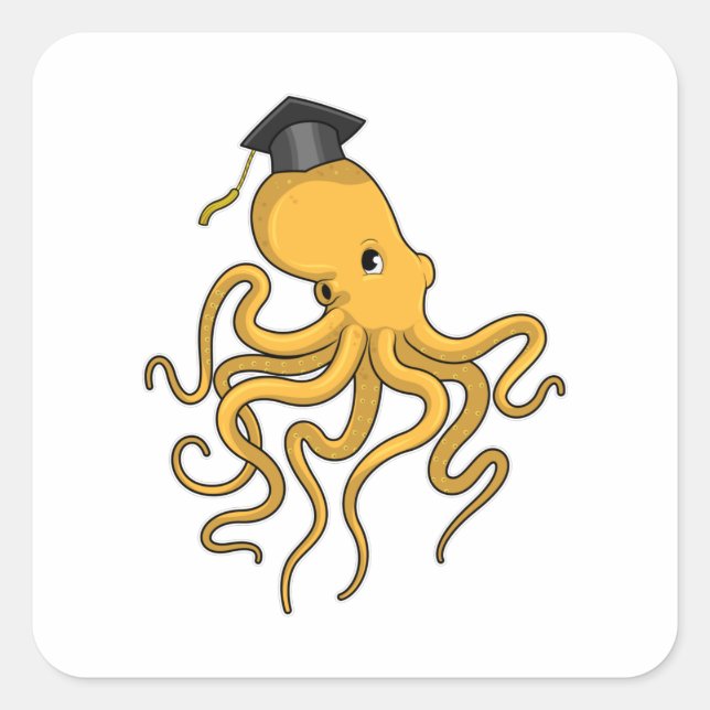 Octopus als Student mit Diplom Quadratischer Aufkleber (Vorderseite)
