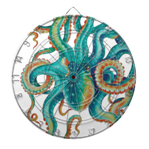 Octopus Aquamarin Wasserfarbe Tentakeln Wasserfarb Dartscheibe