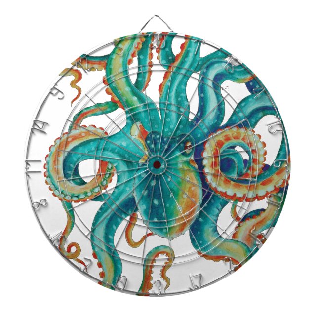 Octopus Aquamarin Wasserfarbe Tentakeln Wasserfarb Dartscheibe (vorne)