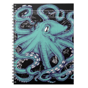 Octopus Aquamarine Vintage Karte Notizblock