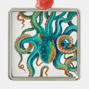 Octopus Aquamarine Wasserfarbe Tentakeln Wasserfar Ornament Aus Metall