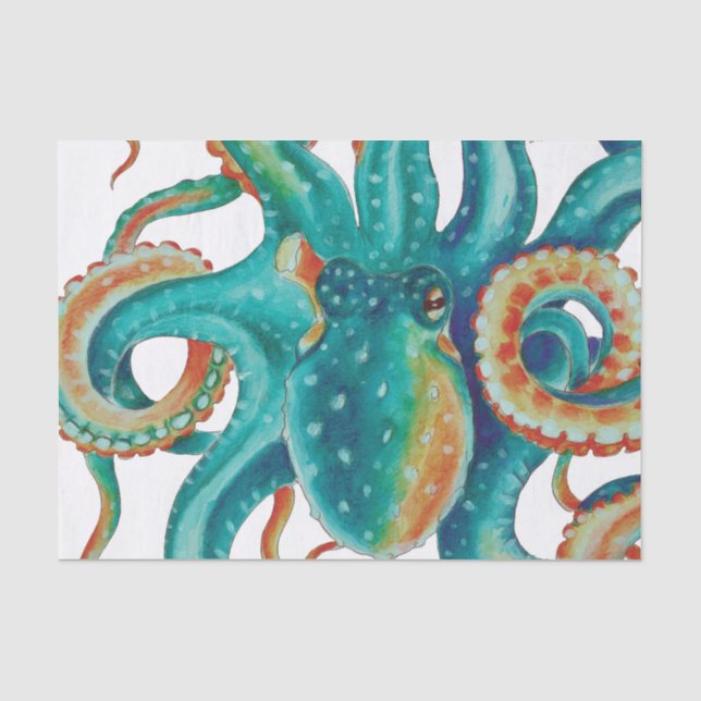 Octopus Aquamarine Wasserfarbe Tentakeln Wasserfar Seidenpapier (Vorderseite)